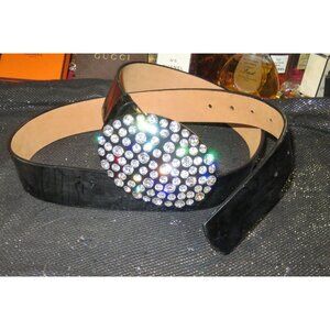 Volpino Italia Black Leather Rhinestone Embellished Retro Y2K Belt size 100